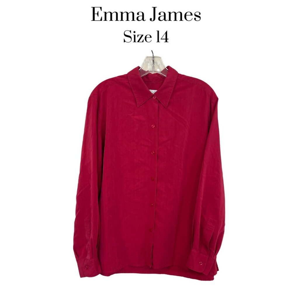 EUC Emma James Women's Magenta Rayon Blend Button Down Blouse Size 14 Office Top